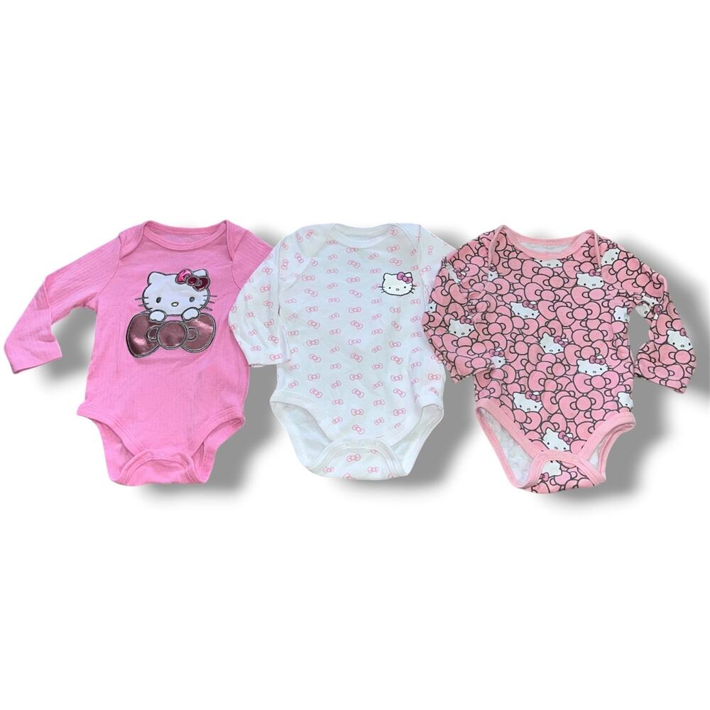 Baby Girl Hello Kitty Long Sleeve Bodysuits/Onesies Set Size 6-9 Months (3-Pack)